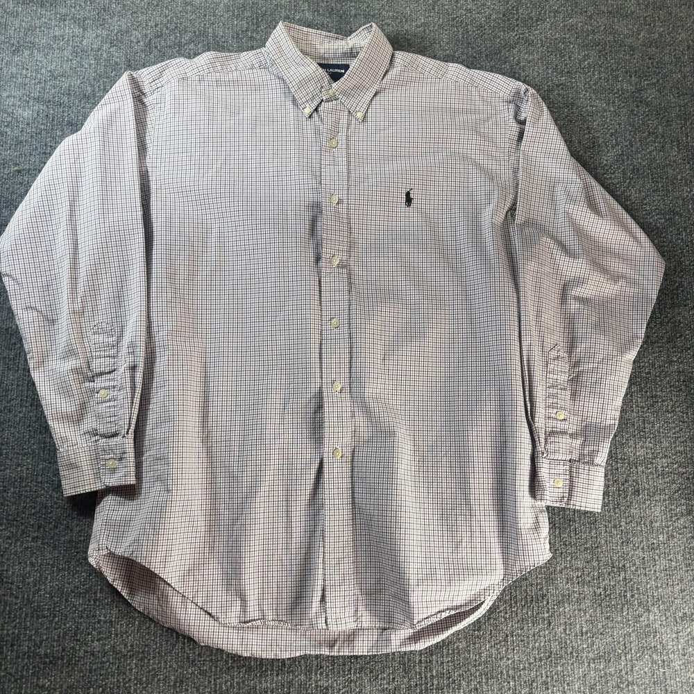 Ralph Lauren Golf Shirt Mens Large Purple Check‎ Button Down Long Sleeve Blake